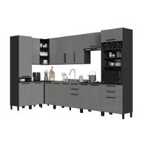 Cozinha Modulada Completa Fidelitá Mônaco 10 Peças 529cm 17 Portas 4 Gavetas Sem Tampo Chumbo/titânio - 3