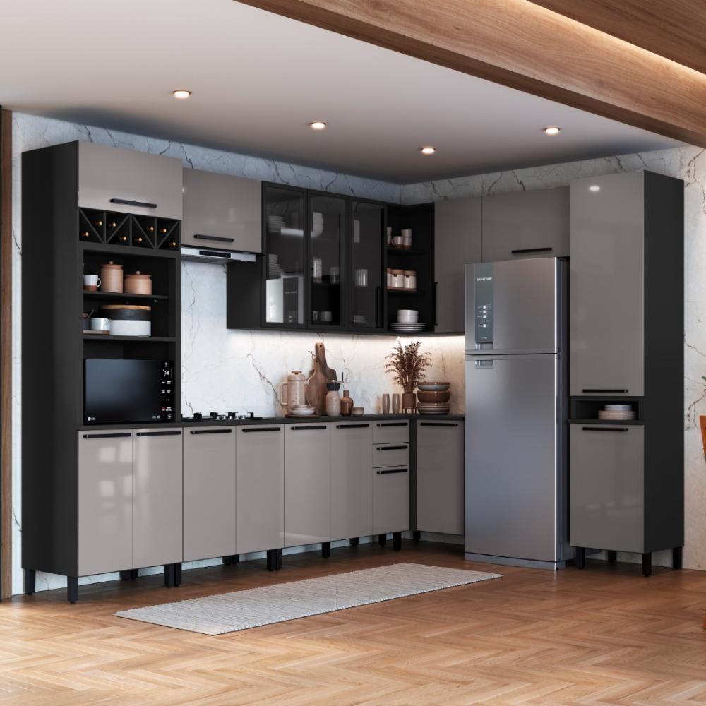 Cozinha Modulada Completa Fidelitá Mônaco 9 Peças 549cm 17 Portas 2 Gavetas Com Tampo Chumbo/titânio - 1