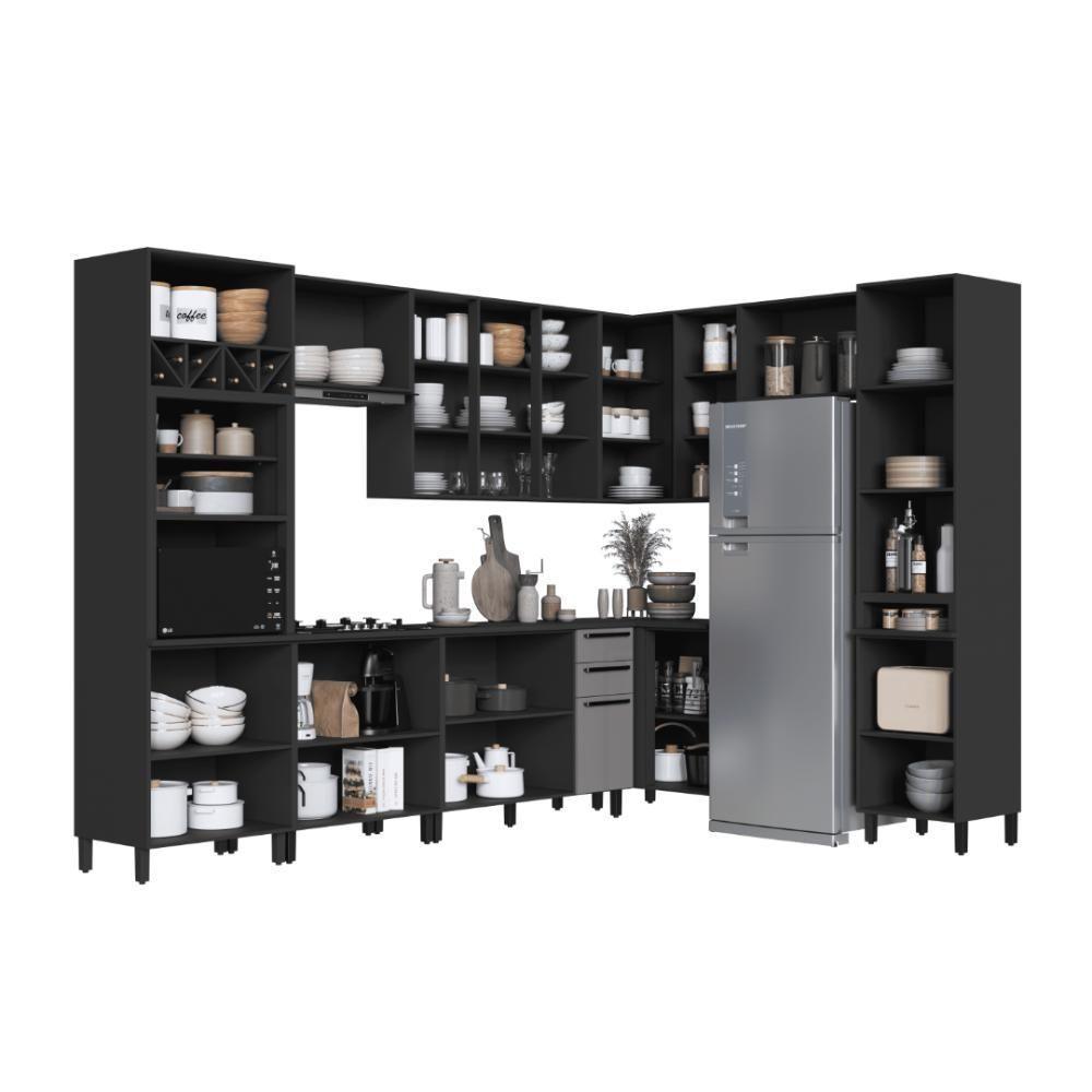Cozinha Modulada Completa Fidelitá Mônaco 9 Peças 549cm 17 Portas 2 Gavetas Com Tampo Chumbo/titânio - 2