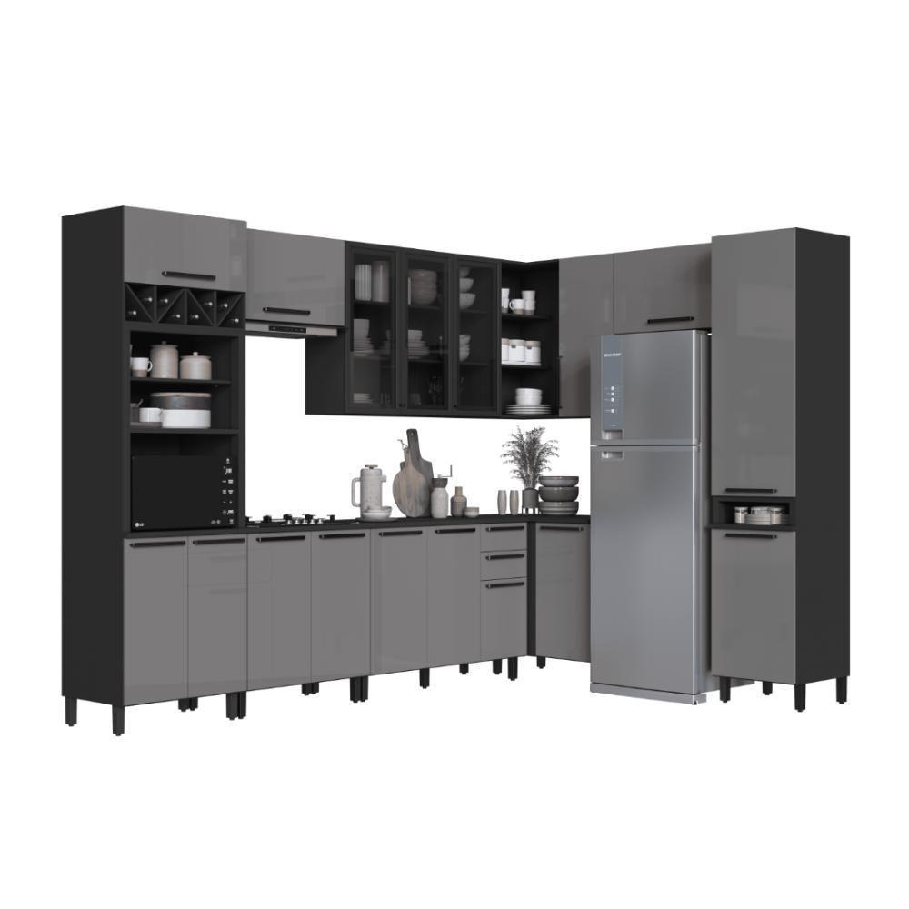 Cozinha Modulada Completa Fidelitá Mônaco 9 Peças 549cm 17 Portas 2 Gavetas Com Tampo Chumbo/titânio - 3