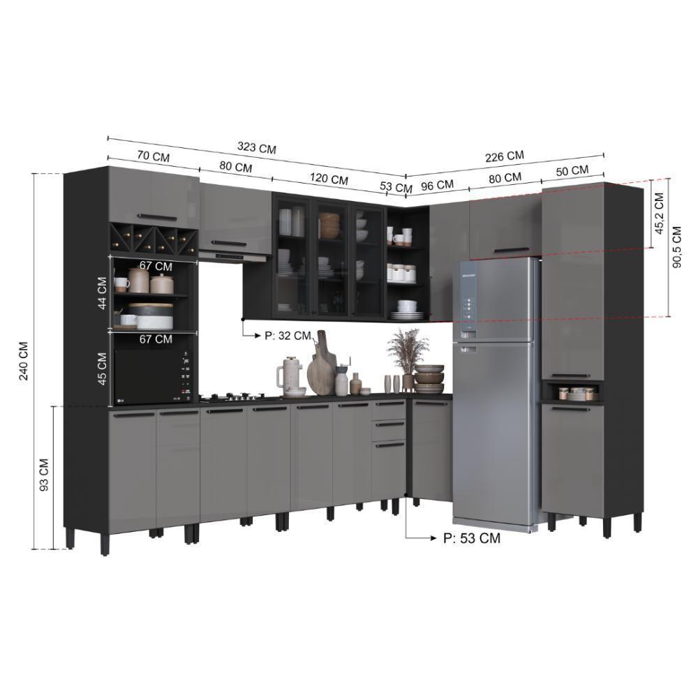 Cozinha Modulada Completa Fidelitá Mônaco 9 Peças 549cm 17 Portas 2 Gavetas Com Tampo Chumbo/titânio - 4