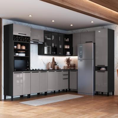 Cozinha Modulada Completa Fidelitá Mônaco 9 Peças 549cm 17 Portas 2 Gavetas Com Tampo Chumbo/titânio