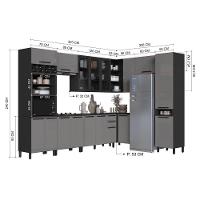 Cozinha Modulada Completa Fidelitá Mônaco 9 Peças 549cm 17 Portas 2 Gavetas Com Tampo Chumbo/titânio