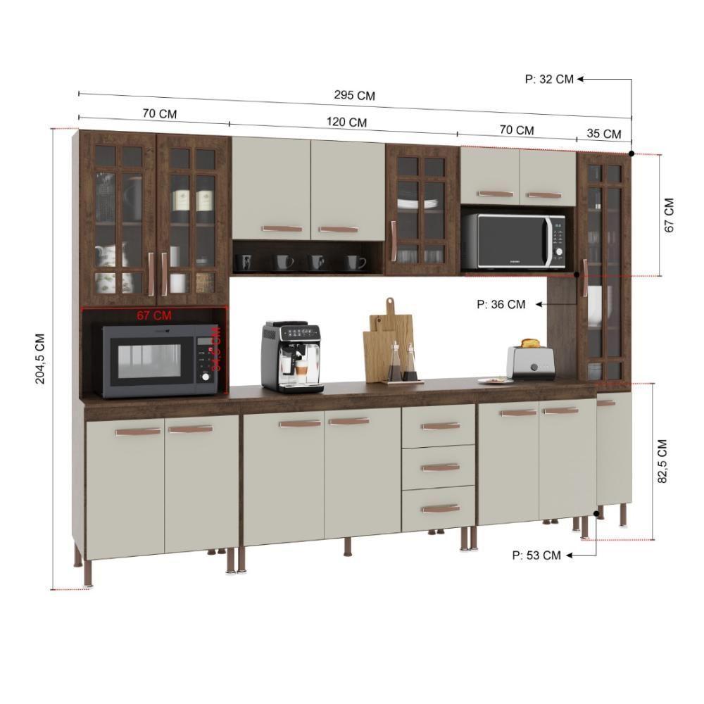 Cozinha Modulada Completa Fidelitá Lisboa 6 Peças 295cm 15 Portas 3 Gavetas Com Tampo Noce/off-white - 4