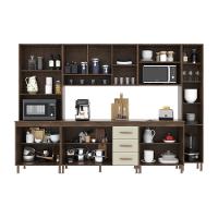 Cozinha Modulada Completa Fidelitá Lisboa 6 Peças 295cm 15 Portas 3 Gavetas Com Tampo Noce/off-white - 2
