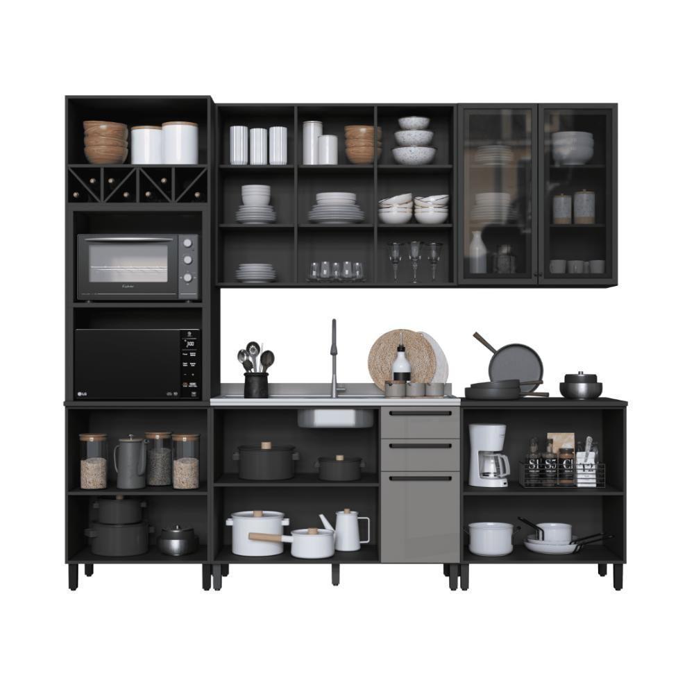 Cozinha Modulada Completa Fidelitá Mônaco 5 Peças 270cm 13 Portas 2 Gavetas Sem Tampo Chumbo/titânio - 2