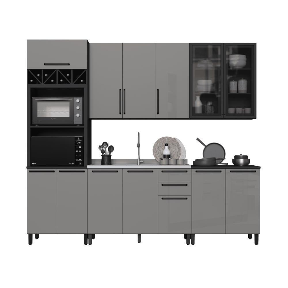 Cozinha Modulada Completa Fidelitá Mônaco 5 Peças 270cm 13 Portas 2 Gavetas Sem Tampo Chumbo/titânio - 3