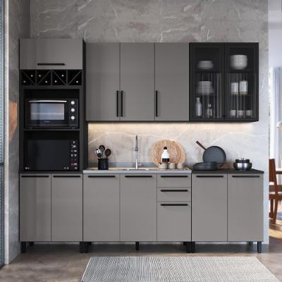 Cozinha Modulada Completa Fidelitá Mônaco 5 Peças 270cm 13 Portas 2 Gavetas Sem Tampo Chumbo/titânio