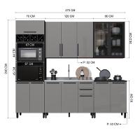 Cozinha Modulada Completa Fidelitá Mônaco 5 Peças 270cm 13 Portas 2 Gavetas Sem Tampo Chumbo/titânio