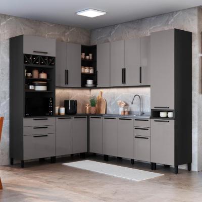 Cozinha Modulada Completa Fidelitá Mônaco 8 Peças 469cm 16 Portas 4 Gavetas Sem Tampo Chumbo/titânio