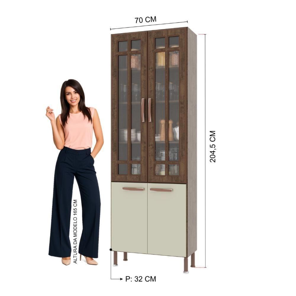 Paneleiro Duplo Modulado Com Vidro Fidelitá Lisboa 70cm 4 Portas Noce/off-white - 4