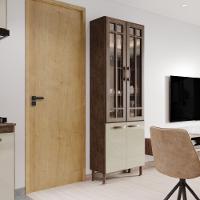 Paneleiro Duplo Modulado Com Vidro Fidelitá Lisboa 70cm 4 Portas Noce/off-white - 2