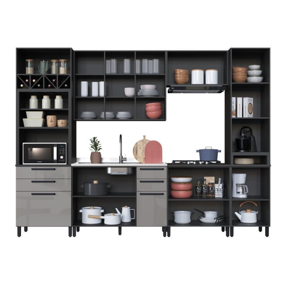 Cozinha Modulada Completa Fidelitá Mônaco 6 Peças 320cm 13 Portas 4 Gavetas Sem Tampo Chumbo/titânio - 2