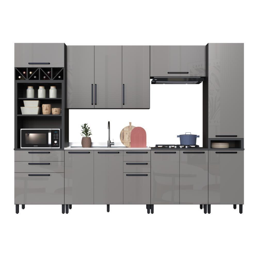Cozinha Modulada Completa Fidelitá Mônaco 6 Peças 320cm 13 Portas 4 Gavetas Sem Tampo Chumbo/titânio - 3