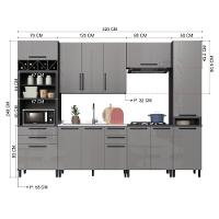 Cozinha Modulada Completa Fidelitá Mônaco 6 Peças 320cm 13 Portas 4 Gavetas Sem Tampo Chumbo/titânio