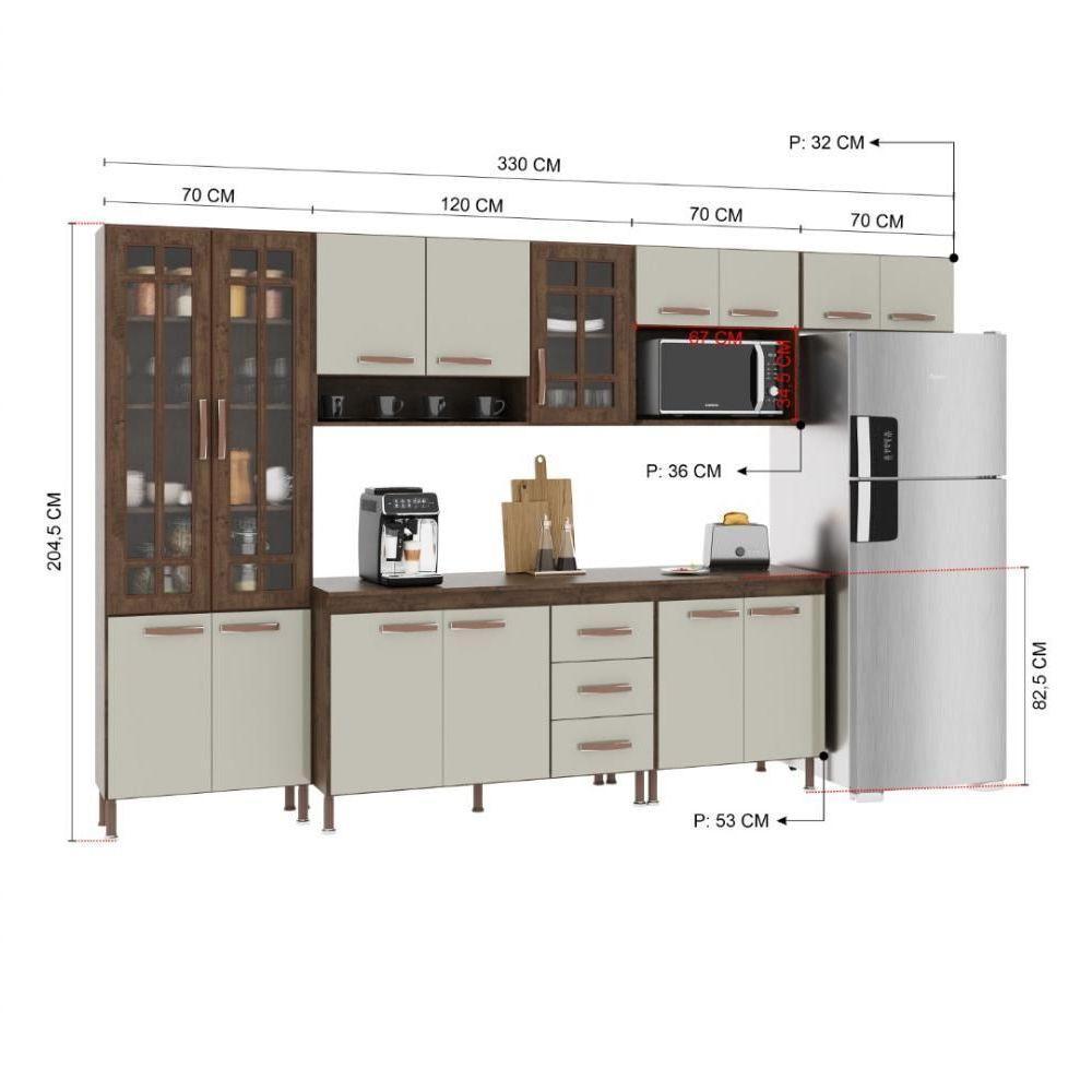 Cozinha Modulada Completa Fidelitá Lisboa 6 Peças 330cm 15 Portas 3 Gavetas Com Tampo Noce/off-white - 4
