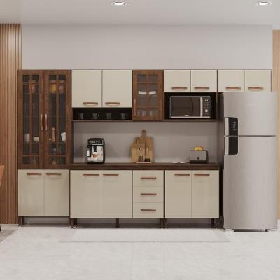 Cozinha Modulada Completa Fidelitá Lisboa 6 Peças 330cm 15 Portas 3 Gavetas Com Tampo Noce/off-white