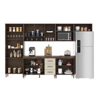 Cozinha Modulada Completa Fidelitá Lisboa 6 Peças 330cm 15 Portas 3 Gavetas Com Tampo Noce/off-white - 2