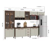 Cozinha Modulada Completa Fidelitá Lisboa 6 Peças 330cm 15 Portas 3 Gavetas Com Tampo Noce/off-white