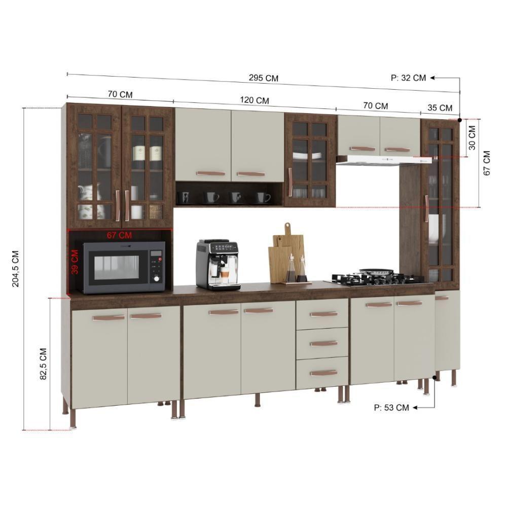 Cozinha Modulada Completa Fidelitá Lisboa 6 Peças 295cm 15 Portas 3 Gavetas Com Tampo Noce/off-white - 4