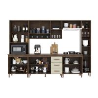 Cozinha Modulada Completa Fidelitá Lisboa 6 Peças 295cm 15 Portas 3 Gavetas Com Tampo Noce/off-white - 2