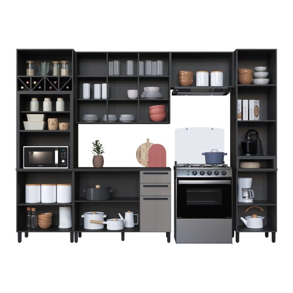 Cozinha Modulada Completa Fidelitá Mônaco 5 Peças 320cm 12 Portas 2 Gavetas Com Tampo Chumbo/titânio - 5