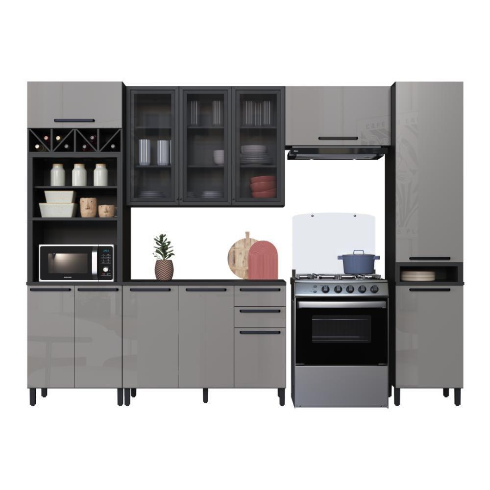 Cozinha Modulada Completa Fidelitá Mônaco 5 Peças 320cm 12 Portas 2 Gavetas Com Tampo Chumbo/titânio - 6