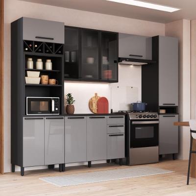 Cozinha Modulada Completa Fidelitá Mônaco 5 Peças 320cm 12 Portas 2 Gavetas Com Tampo Chumbo/titânio