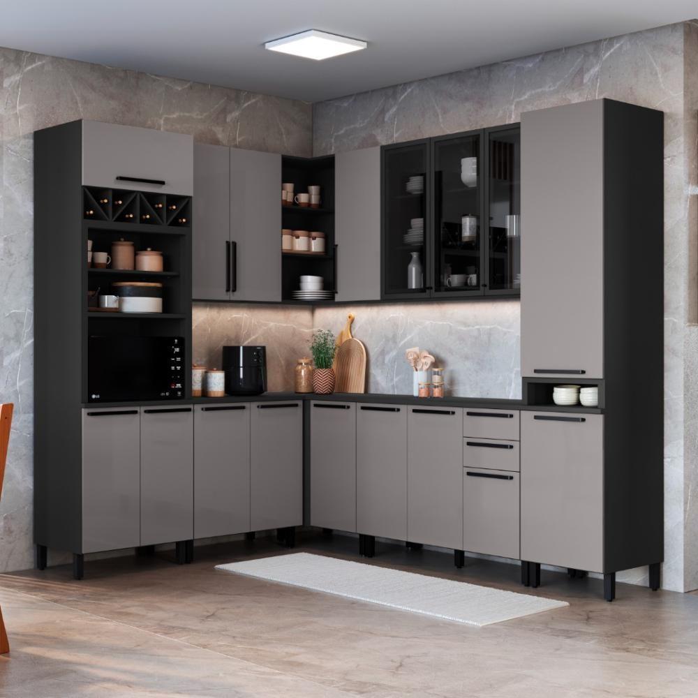 Cozinha Modulada Completa Fidelitá Mônaco 8 Peças 449cm 17 Portas 2 Gavetas Com Tampo Chumbo/titânio - 1