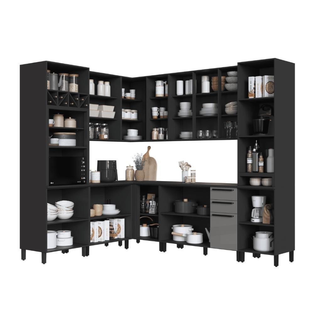 Cozinha Modulada Completa Fidelitá Mônaco 8 Peças 449cm 17 Portas 2 Gavetas Com Tampo Chumbo/titânio - 2