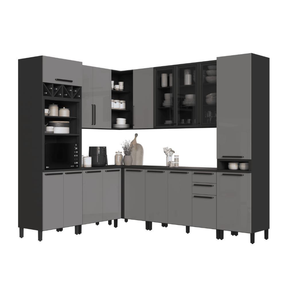 Cozinha Modulada Completa Fidelitá Mônaco 8 Peças 449cm 17 Portas 2 Gavetas Com Tampo Chumbo/titânio - 3