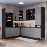 Cozinha Modulada Completa Fidelitá Mônaco 8 Peças 449cm 17 Portas 2 Gavetas Com Tampo Chumbo/titânio - 1