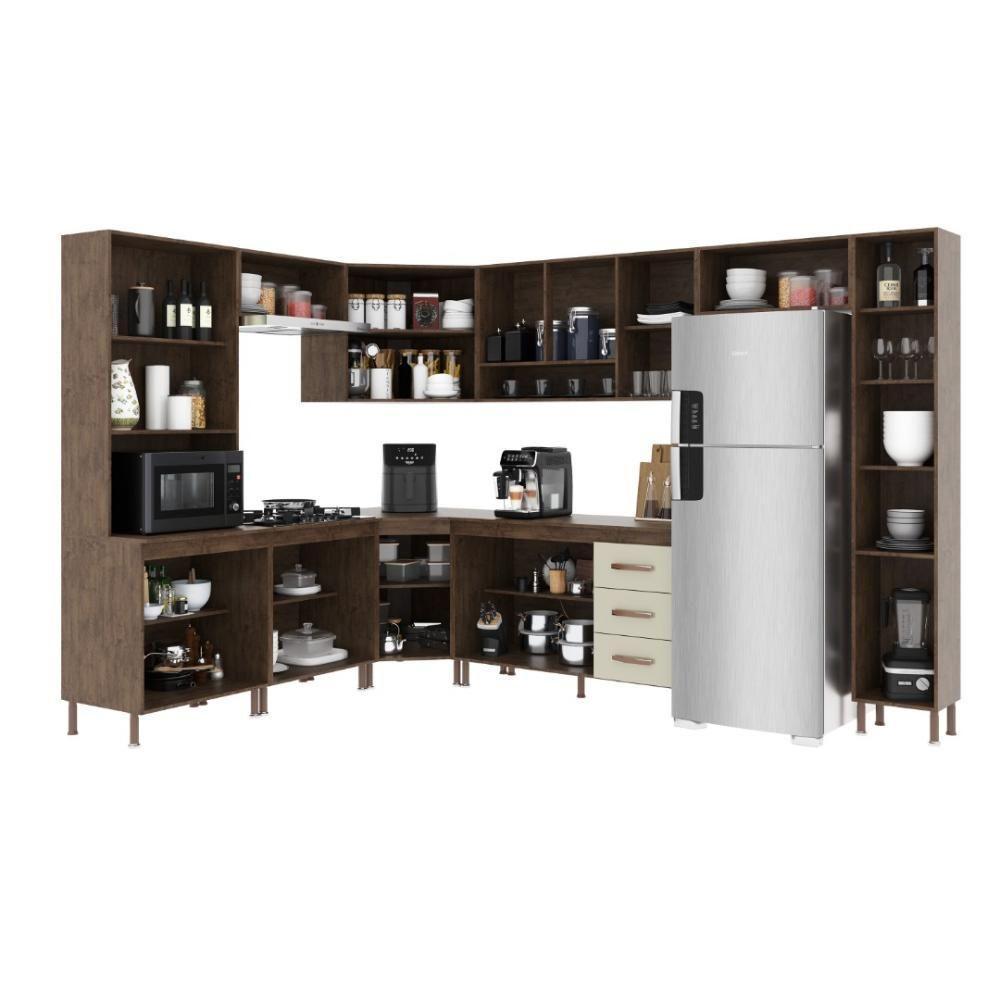 Cozinha Modulada Completa Fidelitá Lisboa 9 Peças 515cm 20 Portas 3 Gavetas Com Tampo Noce/off-white - 2