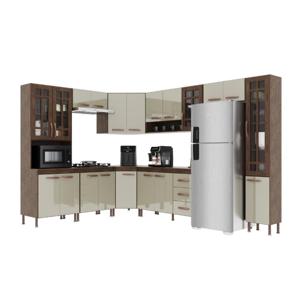 Cozinha Modulada Completa Fidelitá Lisboa 9 Peças 515cm 20 Portas 3 Gavetas Com Tampo Noce/off-white - 3
