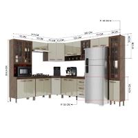 Cozinha Modulada Completa Fidelitá Lisboa 9 Peças 515cm 20 Portas 3 Gavetas Com Tampo Noce/off-white