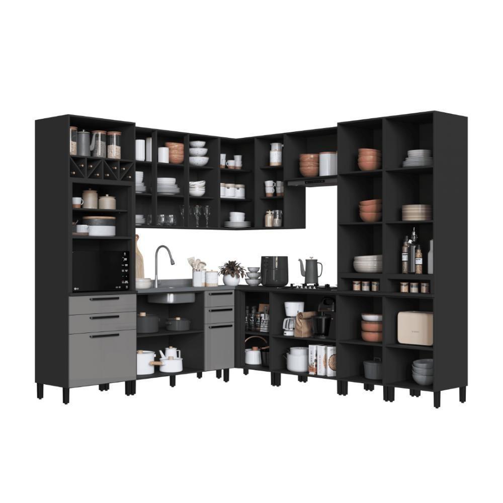 Cozinha Modulada Completa Fidelitá Mônaco 9 Peças 519cm 17 Portas 4 Gavetas Sem Tampo Chumbo/titânio - 2
