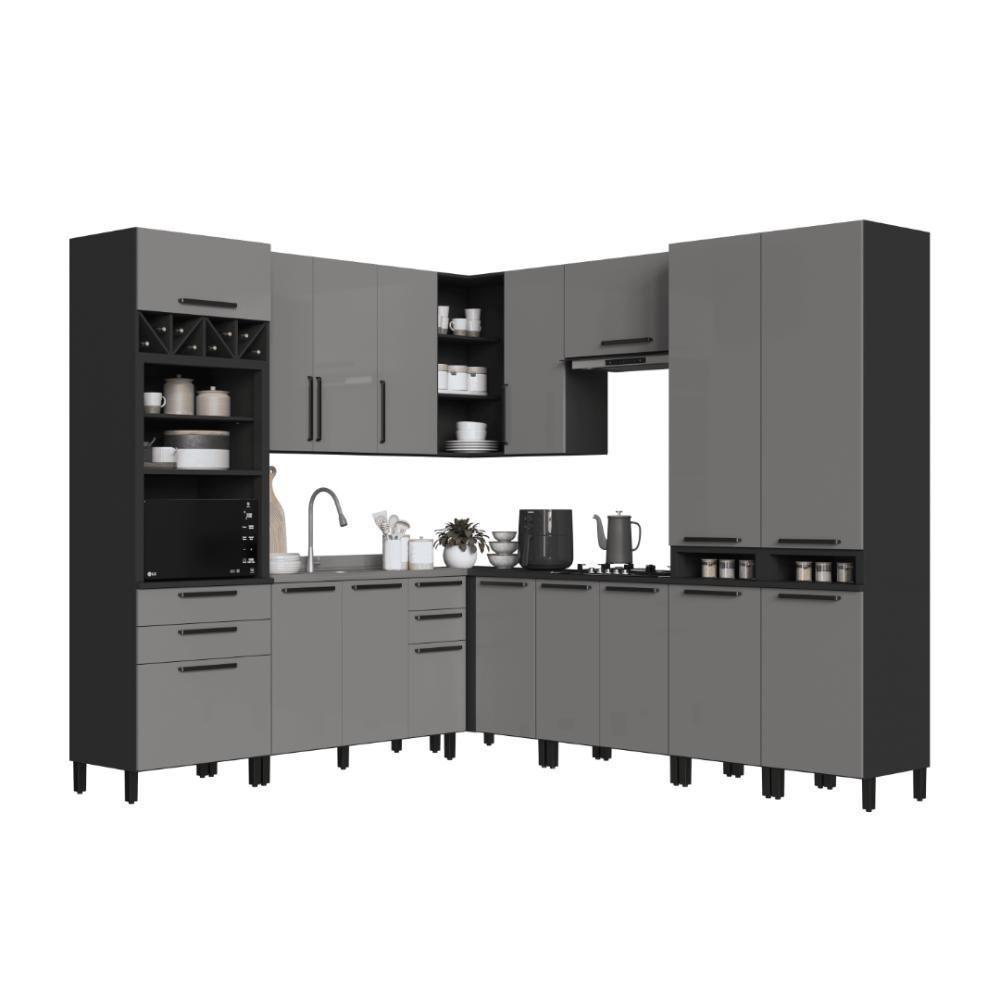 Cozinha Modulada Completa Fidelitá Mônaco 9 Peças 519cm 17 Portas 4 Gavetas Sem Tampo Chumbo/titânio - 3