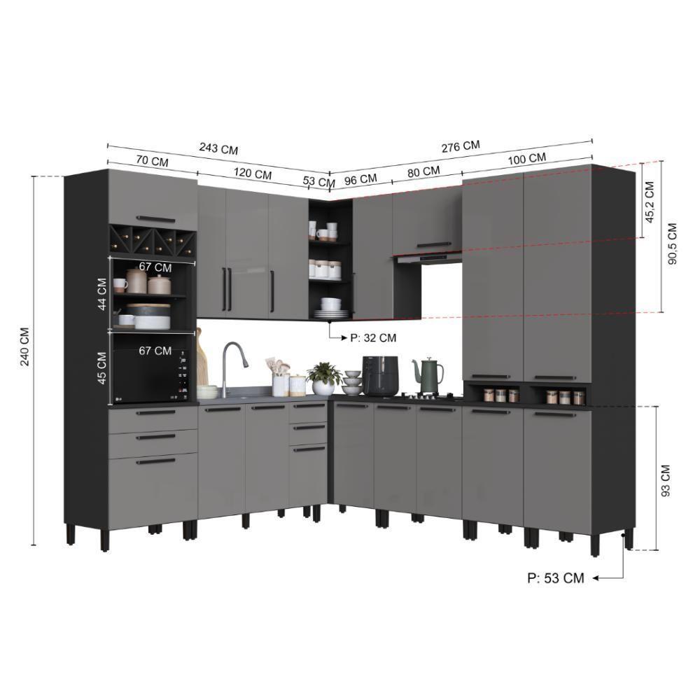 Cozinha Modulada Completa Fidelitá Mônaco 9 Peças 519cm 17 Portas 4 Gavetas Sem Tampo Chumbo/titânio - 4