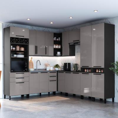 Cozinha Modulada Completa Fidelitá Mônaco 9 Peças 519cm 17 Portas 4 Gavetas Sem Tampo Chumbo/titânio