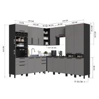 Cozinha Modulada Completa Fidelitá Mônaco 9 Peças 519cm 17 Portas 4 Gavetas Sem Tampo Chumbo/titânio