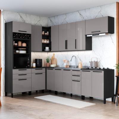 Cozinha Modulada Completa Fidelitá Mônaco 9 Peças 479cm 15 Portas 5 Gavetas Sem Tampo Chumbo/titânio