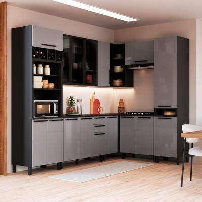 Cozinha Modulada Completa Fidelitá Mônaco 8 Peças 469cm 16 Portas 2 Gavetas Com Tampo Chumbo/titânio