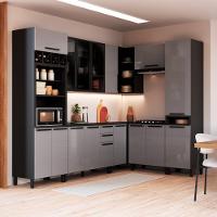 Cozinha Modulada Completa Fidelitá Mônaco 8 Peças 469cm 16 Portas 2 Gavetas Com Tampo Chumbo/titânio - 1
