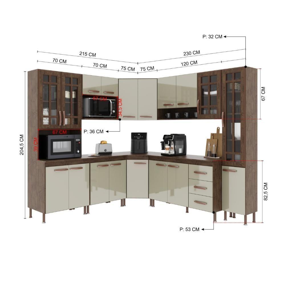 Cozinha Modulada Completa Fidelitá Lisboa 8 Peças 445cm 18 Portas 3 Gavetas Com Tampo Noce/off-white - 4