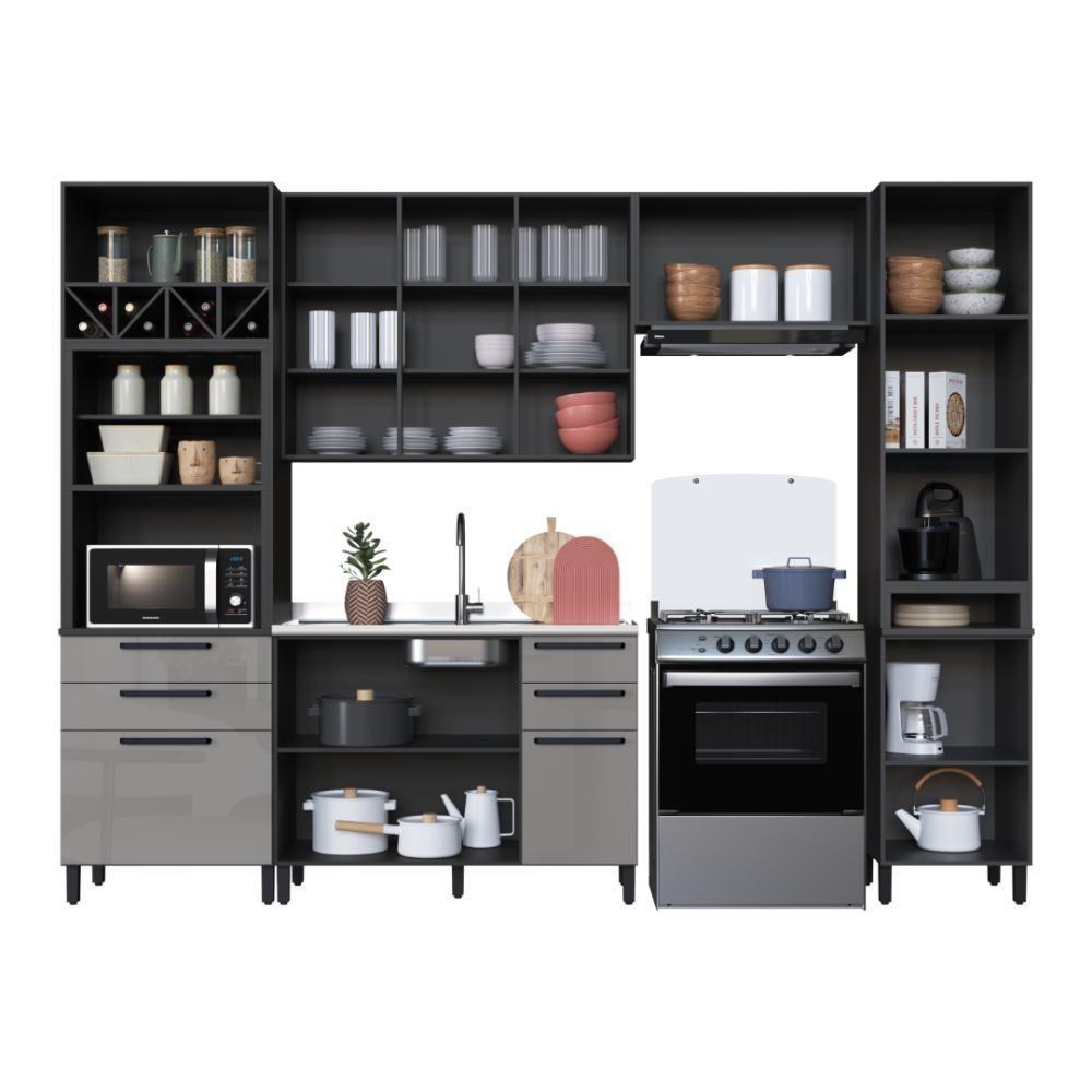 Cozinha Modulada Completa Fidelitá Mônaco 5 Peças 320cm 11 Portas 4 Gavetas Sem Tampo Chumbo/titânio - 2