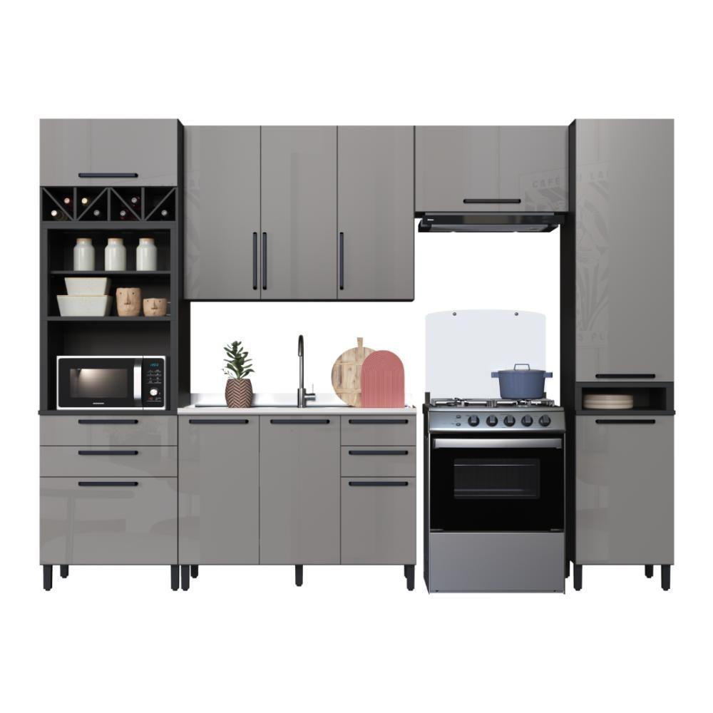 Cozinha Modulada Completa Fidelitá Mônaco 5 Peças 320cm 11 Portas 4 Gavetas Sem Tampo Chumbo/titânio - 3