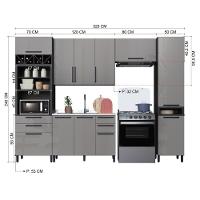 Cozinha Modulada Completa Fidelitá Mônaco 5 Peças 320cm 11 Portas 4 Gavetas Sem Tampo Chumbo/titânio