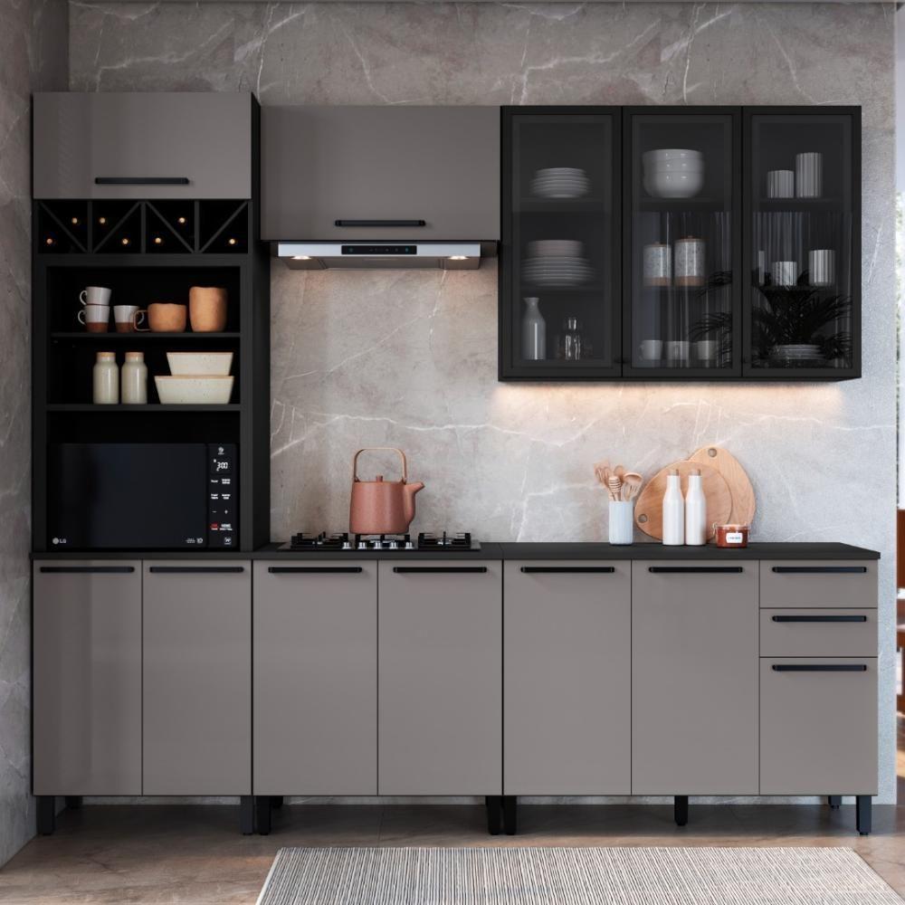 Cozinha Modulada Completa Fidelitá Mônaco 5 Peças 270cm 12 Portas 2 Gavetas Com Tampo Chumbo/titânio - 1