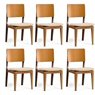 Kit Com 8 Cadeiras Turmalina Encosto Laminado Madeira Maciça Mel Veludo Bege
