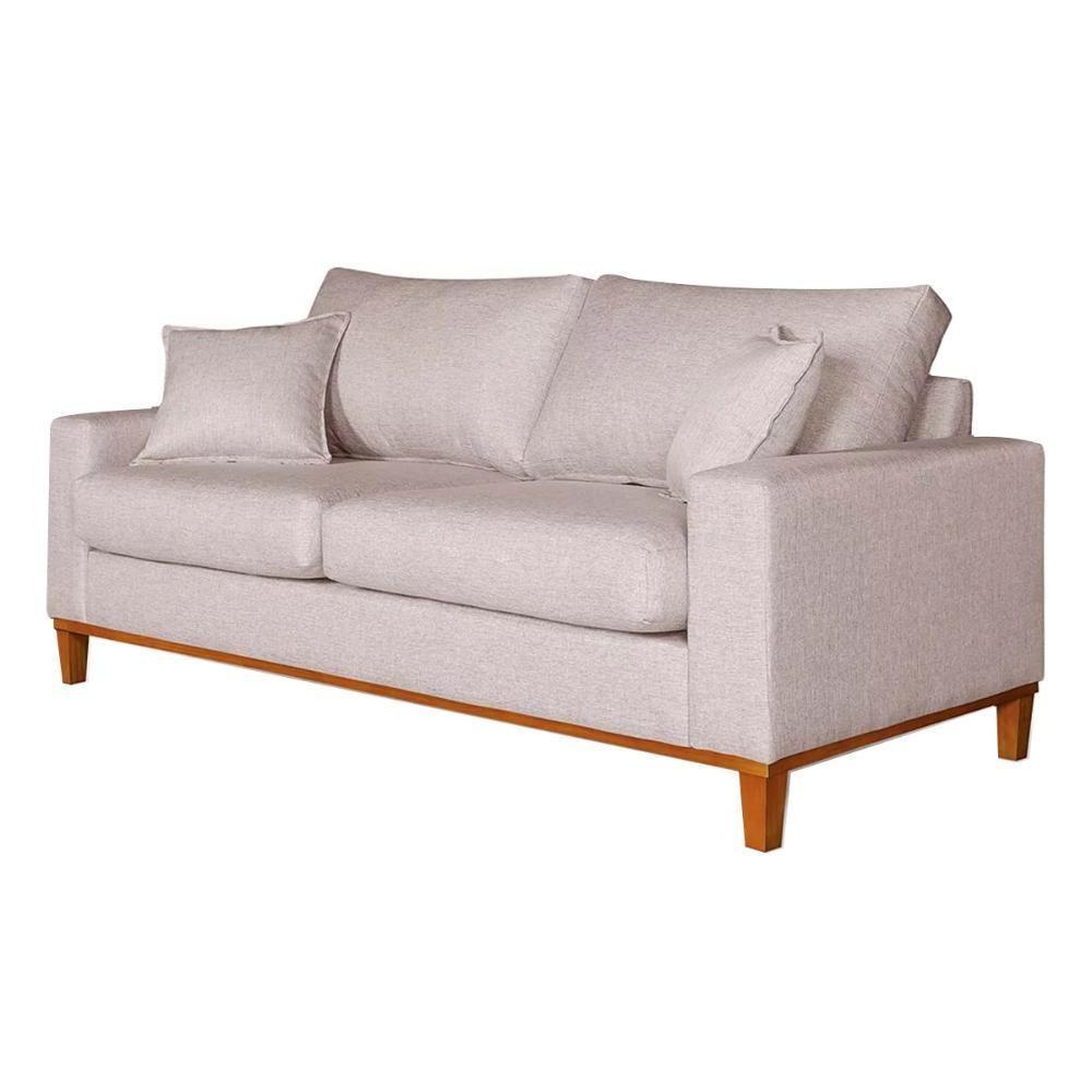 Sofá 3 Lugares Confortável Com Base Resistente Madeira Linho Bege - 1